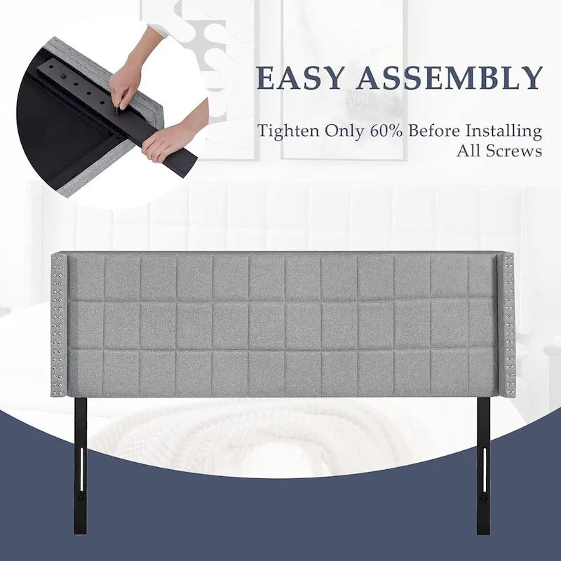 Javlergo Adjustable Upholstered Wingback Headboard for Queen/King Size Beds with Double Nailhead Trim