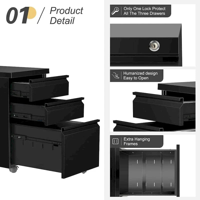 Metal Locking File Cabinet with 3 Drawers for Home Office