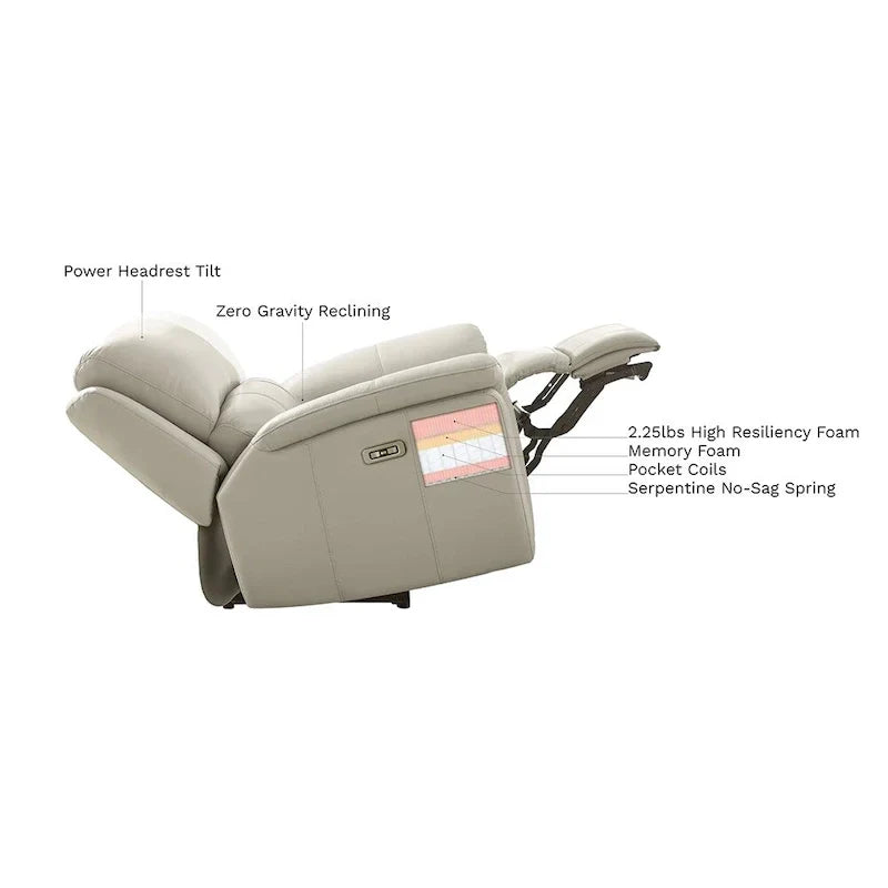 Hydeline Venice Zero Gravity Power Recliner with Adjustable Headrest and Cup Holder in Top Grain Leather