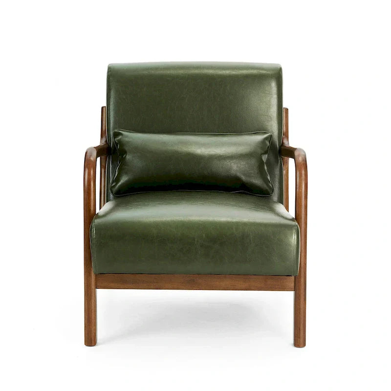 Glitzhome Set of 2 Mid-Century Modern PU Leather Accent Chairs - 30.75H with Cushions (25.75W x 33.75D)