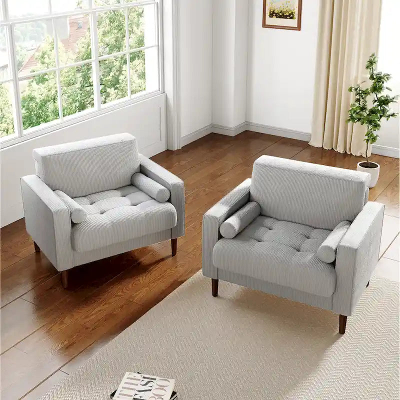 Set of 2 Modern Wide Armchairs in Corduroy - Accent Chairs