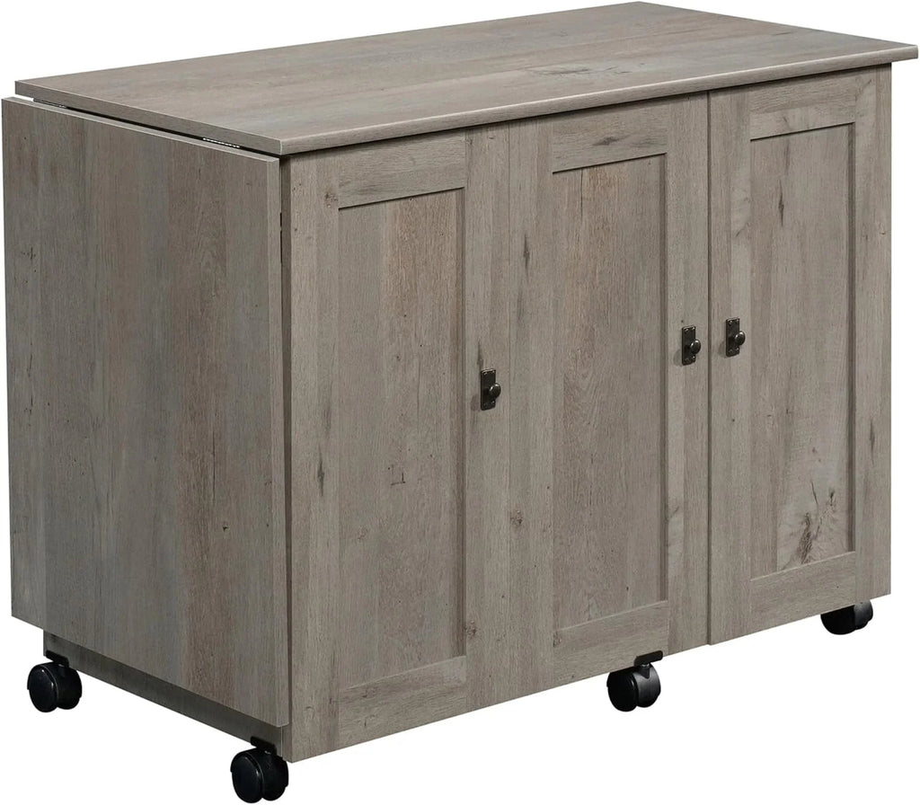 Craft Cart Storage Cabinet, Rolling Sewing Table with Expandable Top, Mystic Oak