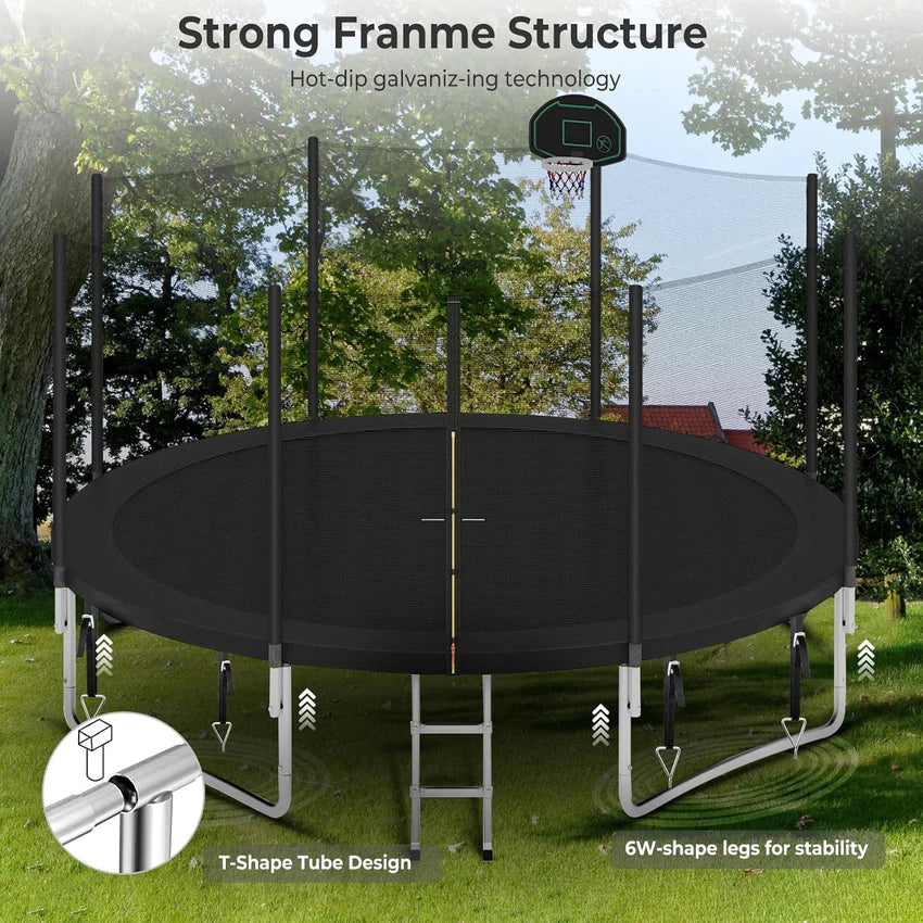 Upgraded 16Ft Trampoline with Basketball Hoop & Net