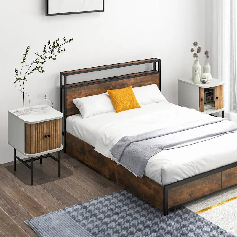 Gymax Set of 2 Compact Modern Nightstands with Sliding Drawer