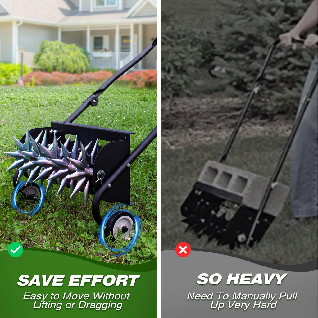 Suchtale 18 Inch Push Spike Aerator, Heavy Duty Rolling Lawn Aerator
