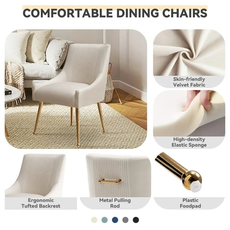 SEYNAR Set of 4 Modern Glam Boucle Velvet Dining or Vanity Chairs with Rear Handle