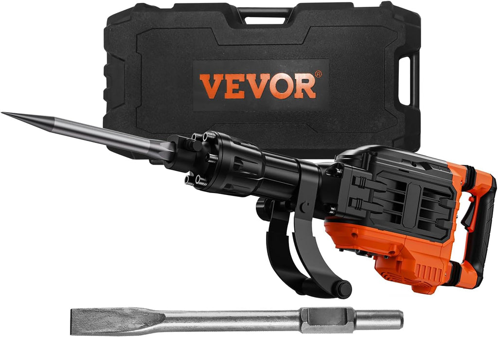 Electric demolition hammer, hydraulic crushing hammer, concrete crusher, heavy-duty electric hydraulic crushing hammer, equipped with chisel gloves and a 360-degree rotatable front handle, suitable for digging trenches and drilling holes (power 3500