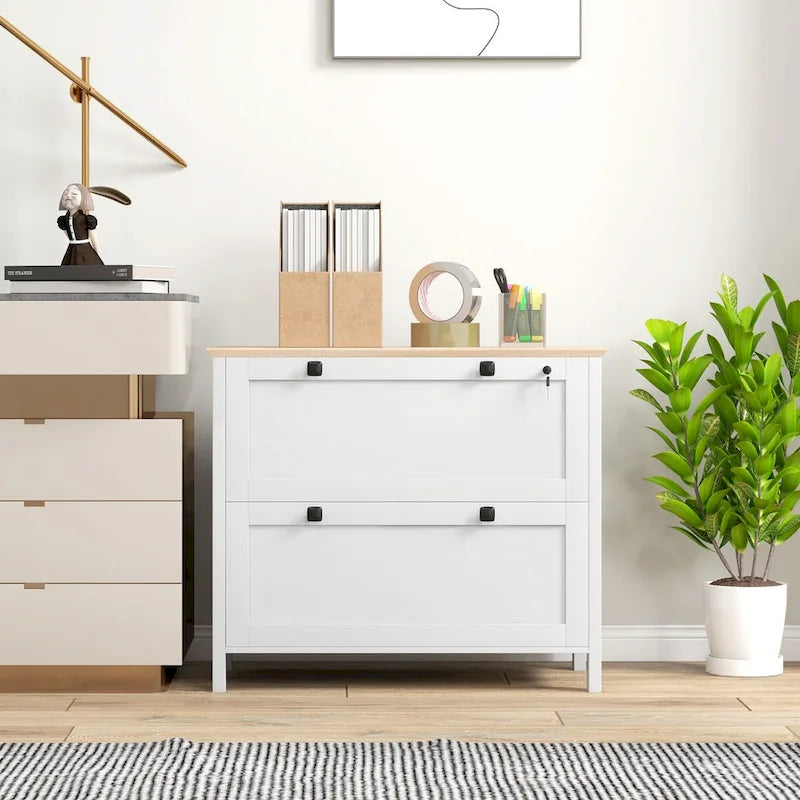 HOMCOM 2-Drawer Lateral File Cabinet with Lock and Adjustable Hanging Bar for Letter and A4 Files – Ideal for Home Office