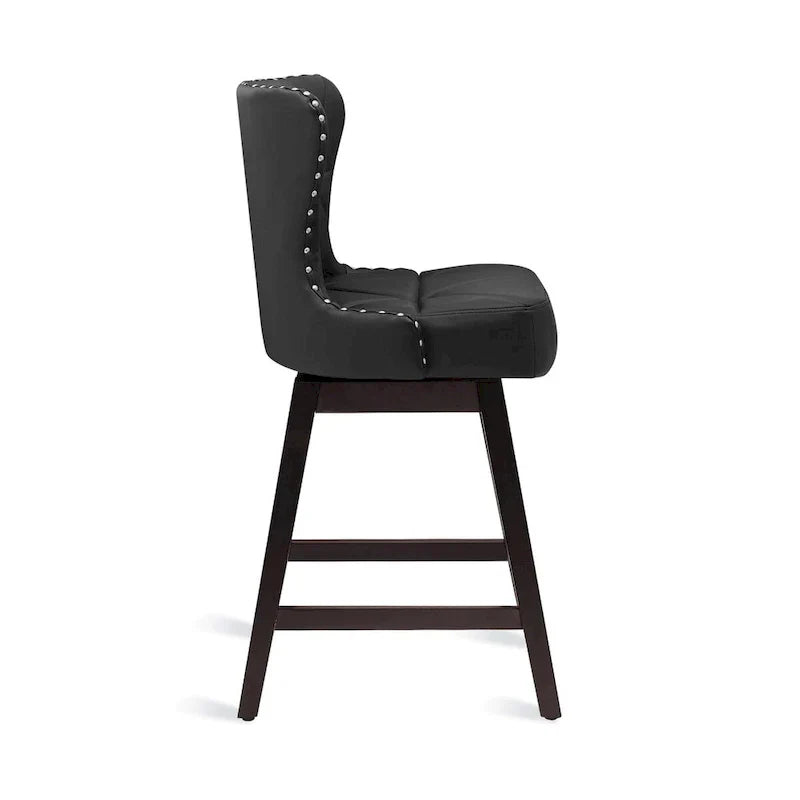 LUE BONA Set of 4 Mid-Century Modern 26-Inch Swivel Counter Stools with Faux Leather and Fabric Upholstery for Kitchen Island
