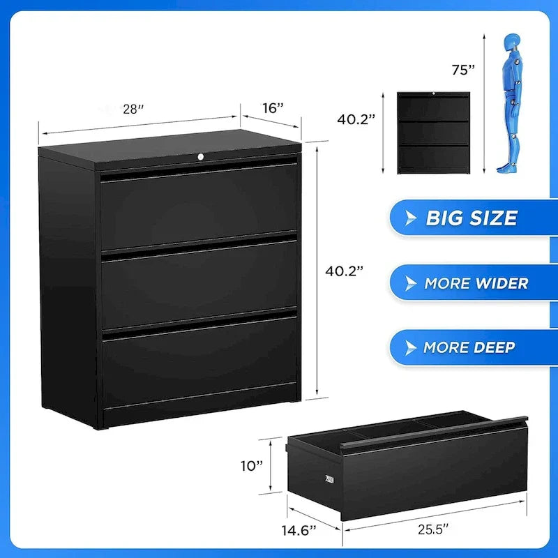 Metal Locking File Cabinet with 3 Drawers for Home Office