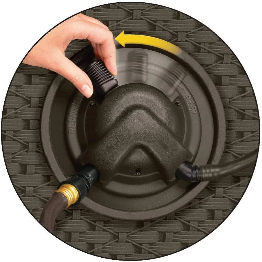 Suncast Aquawinder 125?? Wicker Garden Hose Reel ?C Lightweight Portable Hands ?C Free Water Powered Retractable Hose Reel ?C Java
