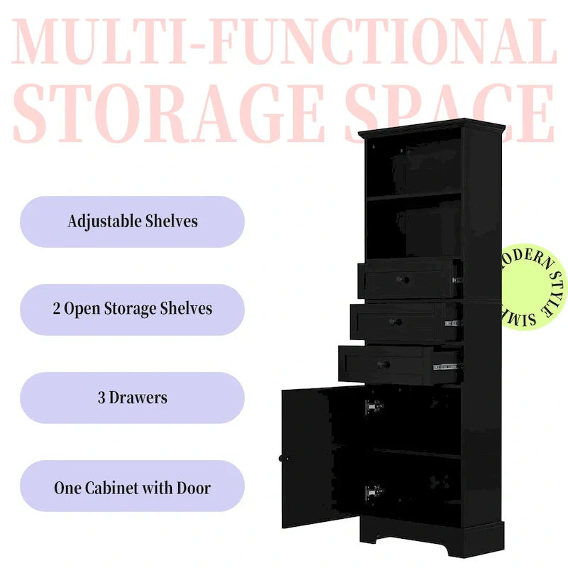 Merax Vertical Bathroom Storage Cabinet with 3 Drawers and Adjustable Shelves
