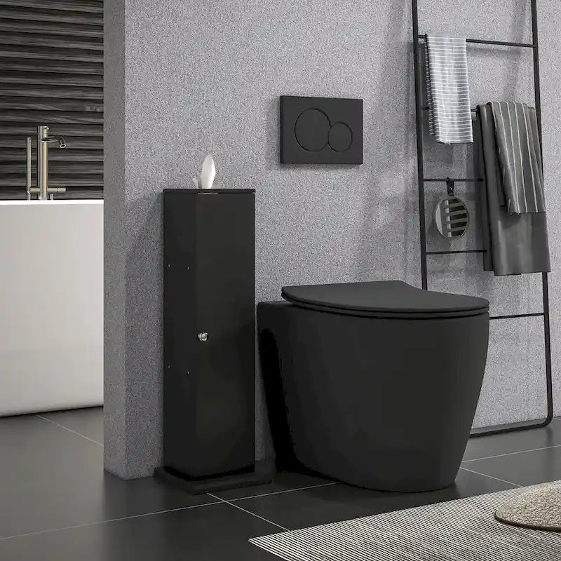 HOMCOM Compact Toilet Paper Cabinet - Corner Floor Storage Organizer with Doors and Shelves for Small Bathrooms