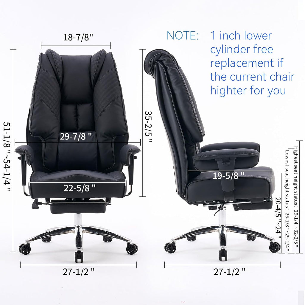 Large Tall Office Chair 400 lbs Wide Seat, Leather High Back Executive Office Chair with Footrest, Ergonomic Office Chair Lumbar Support to Relieve Lower Back Pain (Beige)