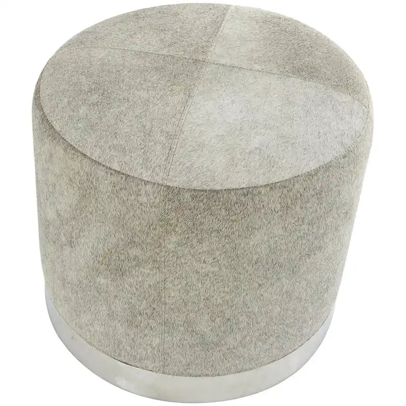 Gray Leather Patchwork Living Room Stool with Silver Metal Base - Roche River Decor
