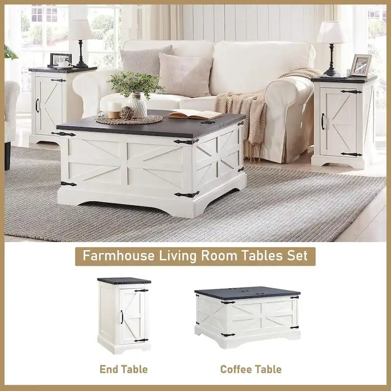 Rustic Square Wood Coffee Table for Living Room - Farmhouse Style