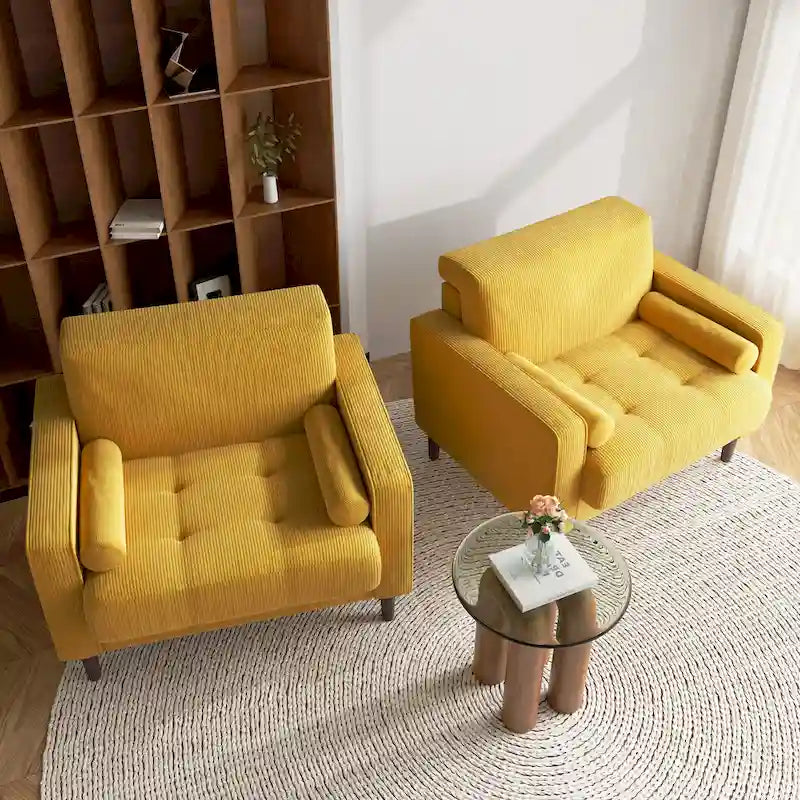 Set of 2 Modern Wide Armchairs in Corduroy - Accent Chairs