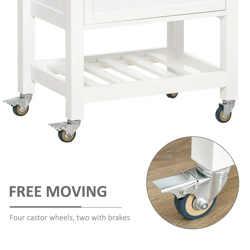 HOMCOM Rolling Kitchen Cart - Versatile Kitchen Island with Smooth Rubberwood Top and Narrow Butcher Block Surface on Wheels