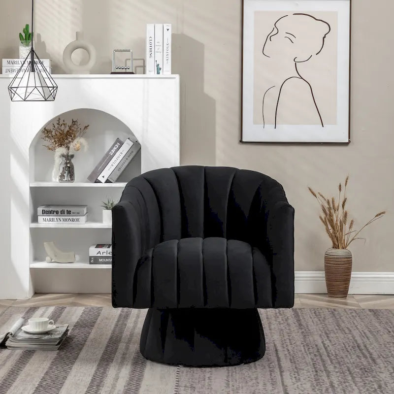 SEYNAR Contemporary Glam Velvet Round Swivel Accent Barrel Chair for Living Room