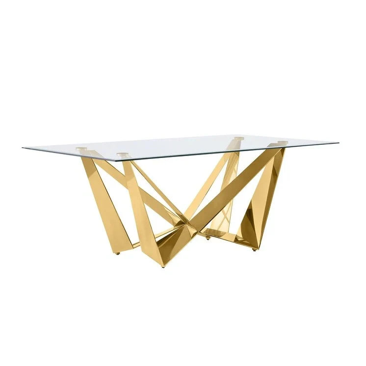 Glass Dining Table with Tempered Top and Stainless Steel Base