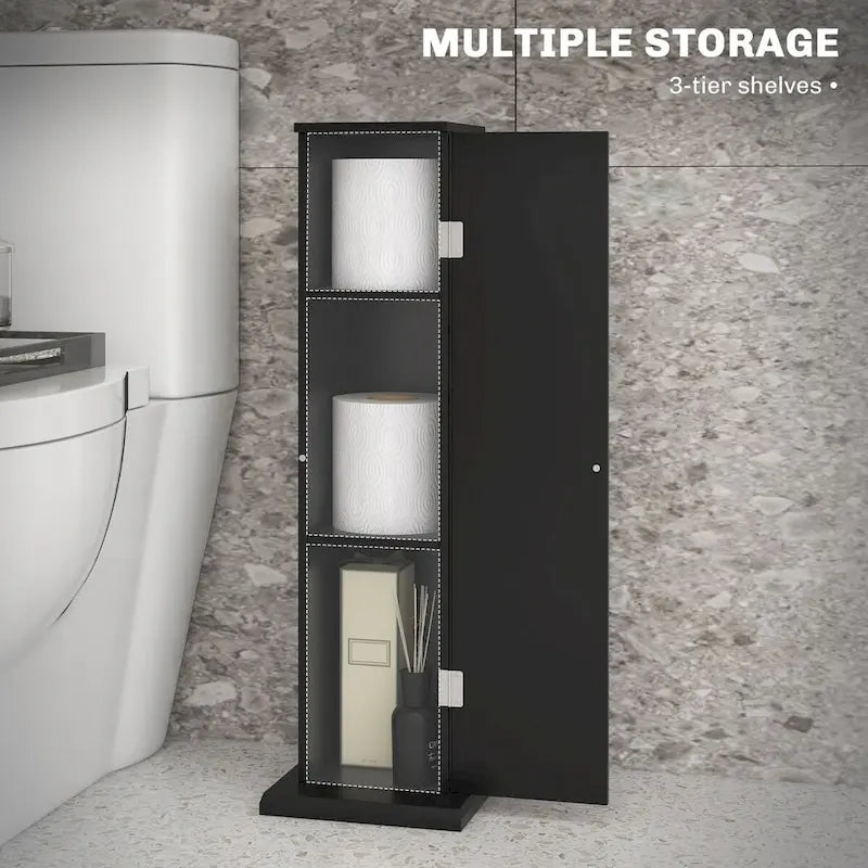 HOMCOM Compact Toilet Paper Cabinet - Corner Floor Storage Organizer with Doors and Shelves for Small Bathrooms
