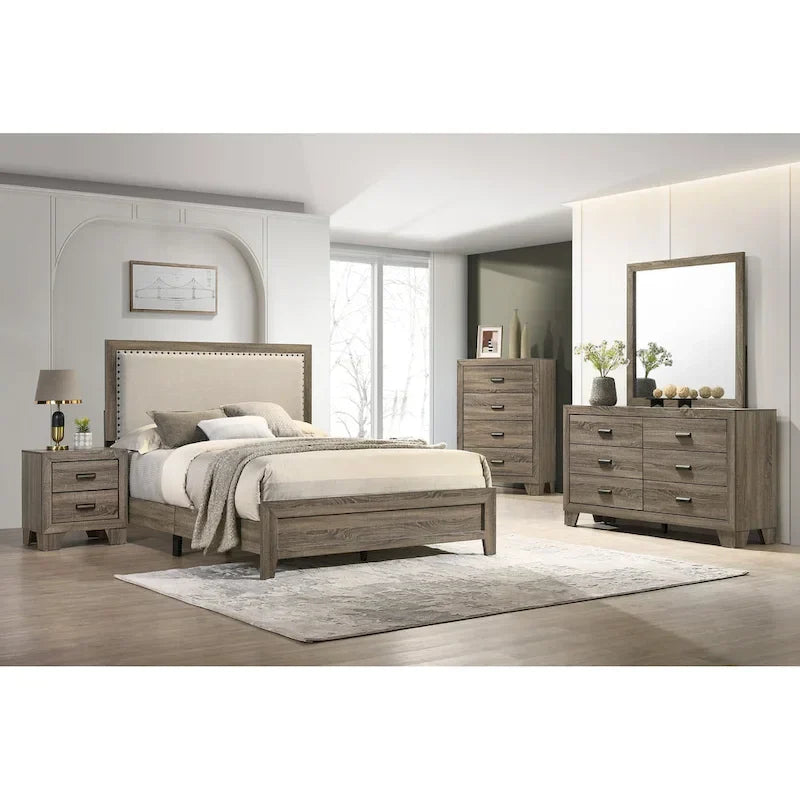 Linette 6-Piece Grey Contemporary Solid Wood and Veneer Upholstered Bedroom Set