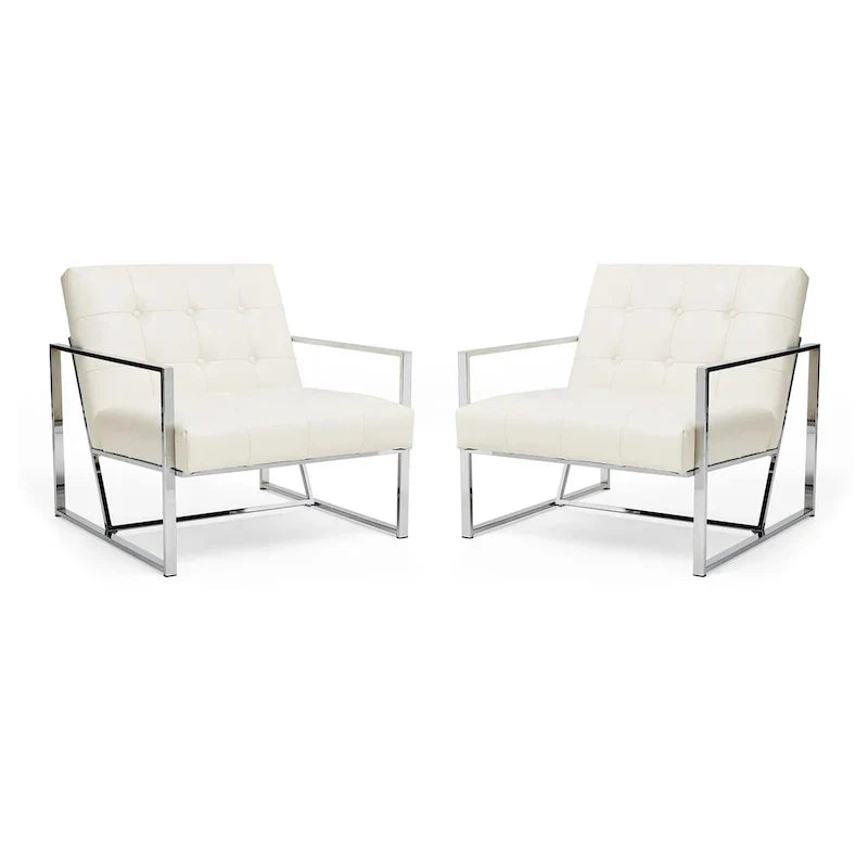 Glitzhome Set of 2 Mid-Century Tufted Accent Chairs in 29.25W PU Leather