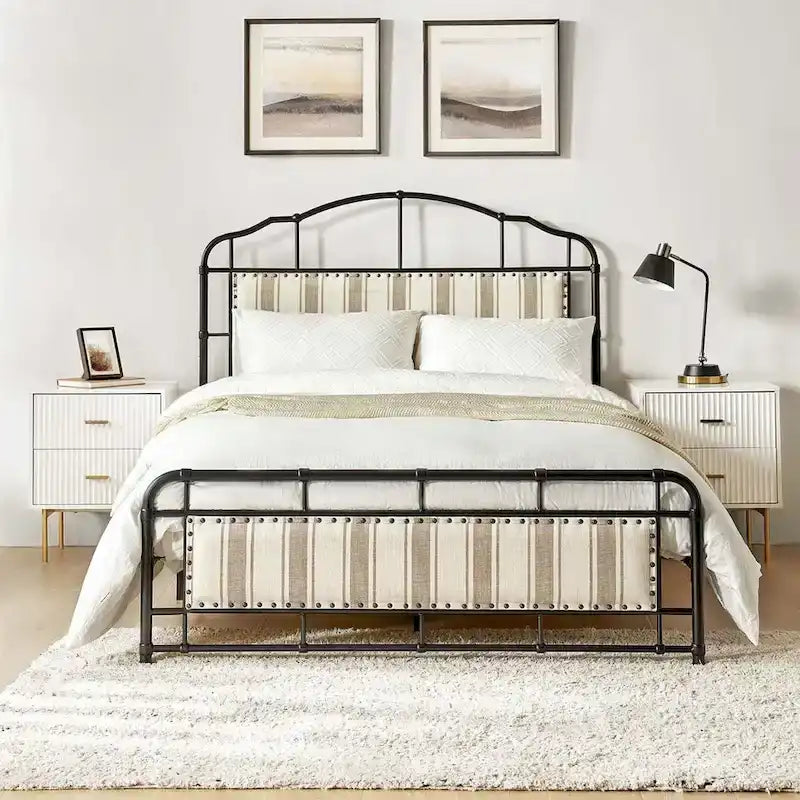 HULALA HOME Eufemia Industrial 62-Inch High Headboard Metal Platform Bed Frame