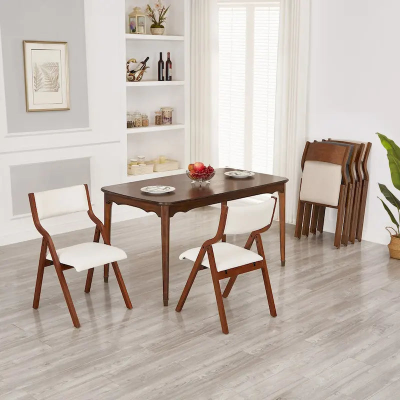 Set of 2 Upholstered Folding Dining Chairs - Space-Saving Wooden Design