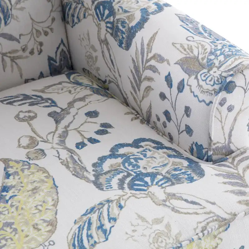 Set of 2 Accent Armchairs with Turned Legs in Blue, Beige, and Grey