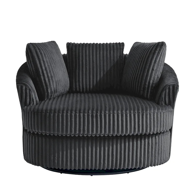 Set of 2 Oversized 43" Plush Corduroy Swivel Barrel Chairs with Cushions