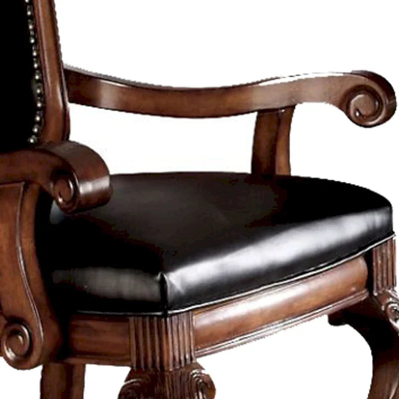 Set of 2 Chateau De Ville Black PU Armchairs with Cherry Accents