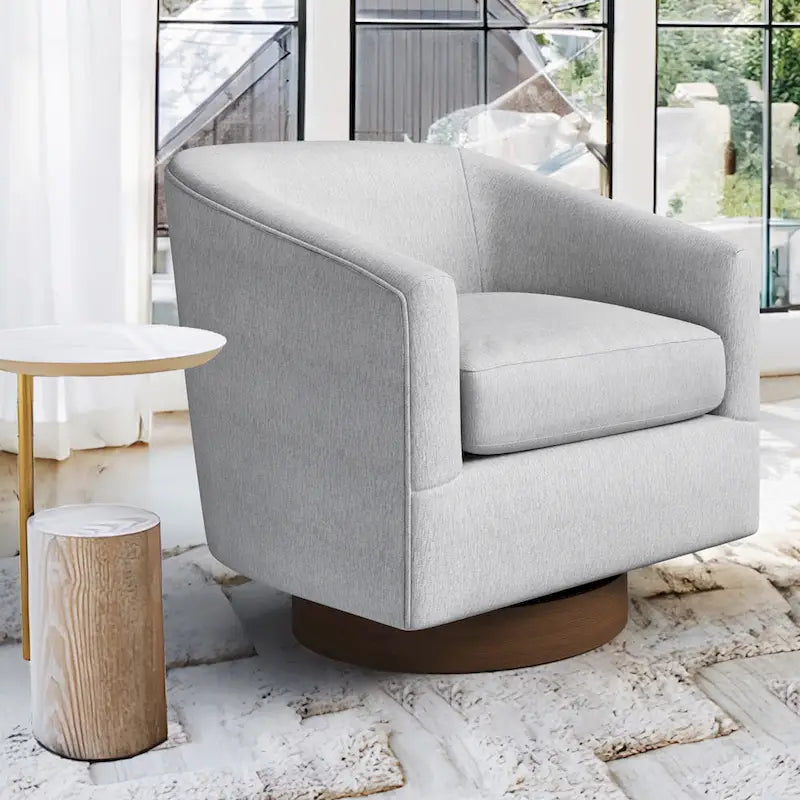 LUE BONA Contemporary Upholstered Wooden Barrel Swivel Accent Chair for Living Room