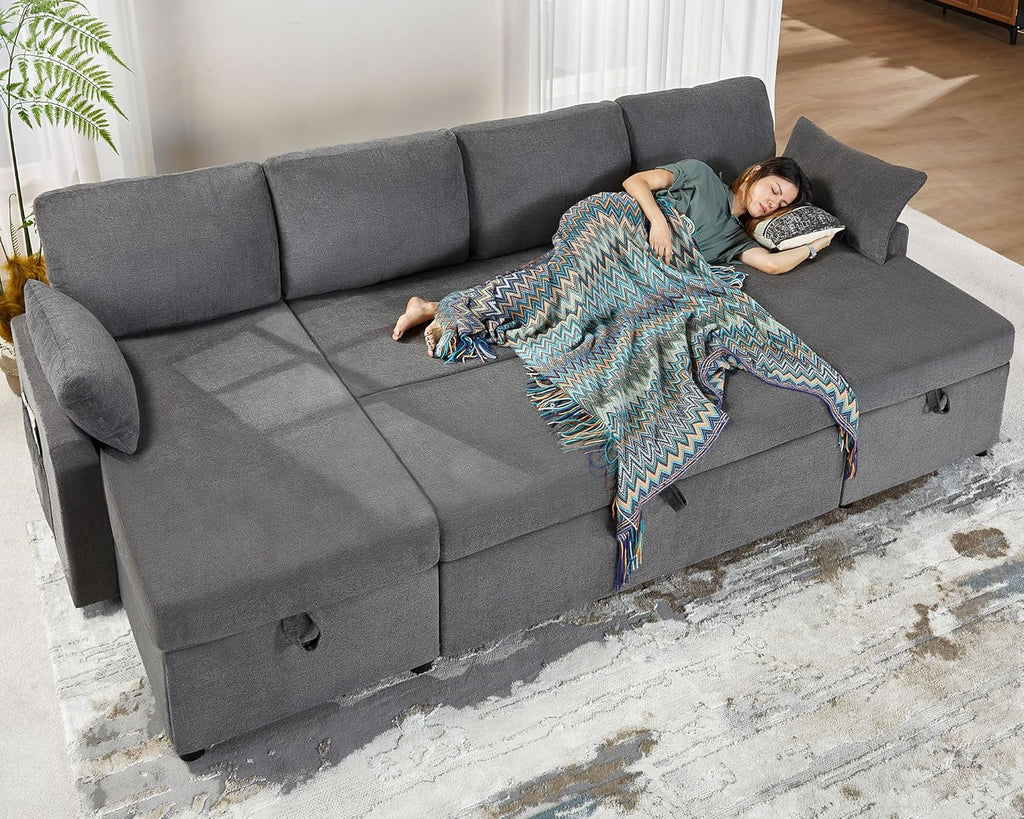 VanAcc Sofa Bed, Sleeper Sofa with Storage Chaise 2 in 1 Pull Out Couch Living Room