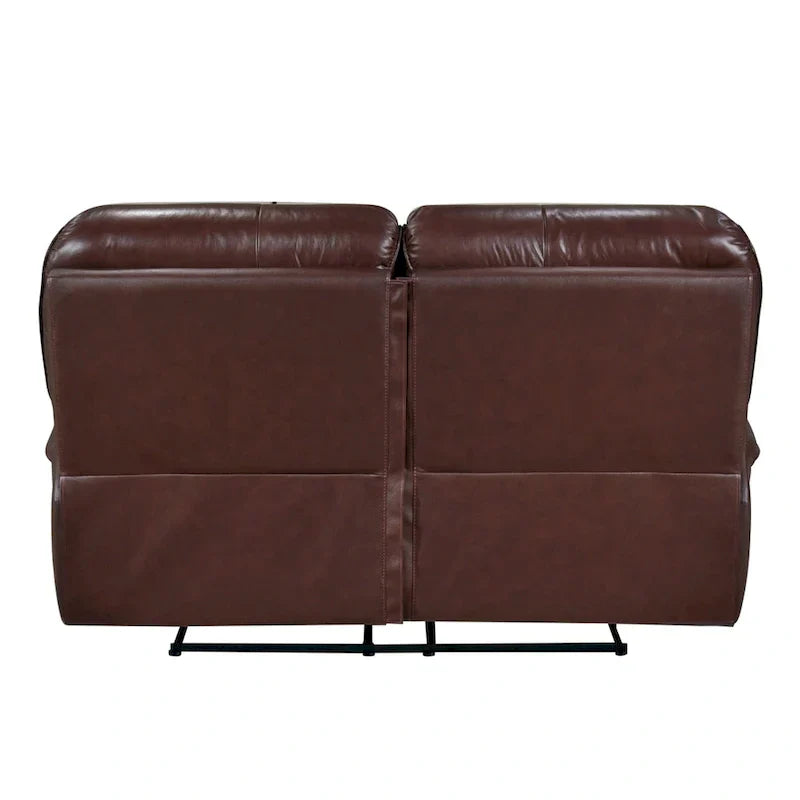 Jack 66-Inch Manual Recliner Loveseat in Plush Brown Top Grain Leather with Wood Accents