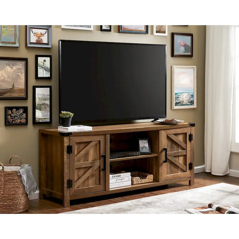 Rustic Farmhouse Barndoor TV Stand - Entertainment Center for TVs up to 70 Inches