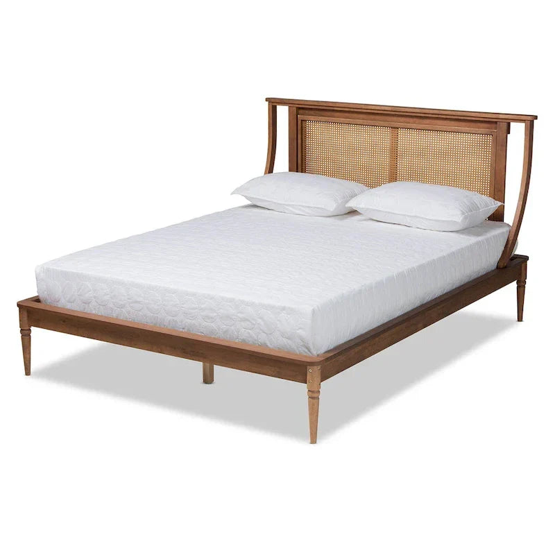 Jamila Contemporary Synthetic Rattan Platform Bed in Walnut Brown