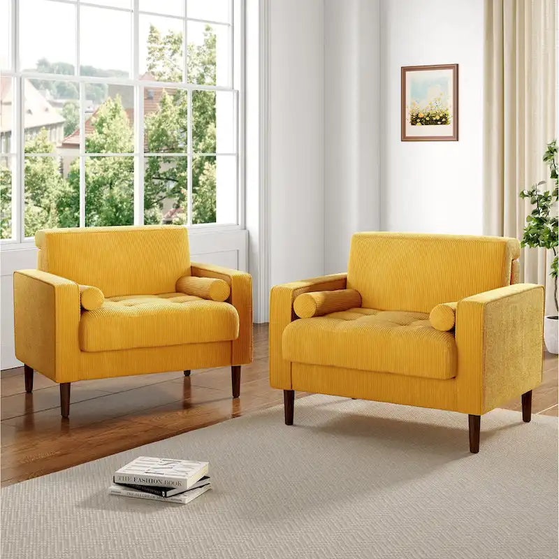 Set of 2 Modern Wide Armchairs in Corduroy - Accent Chairs
