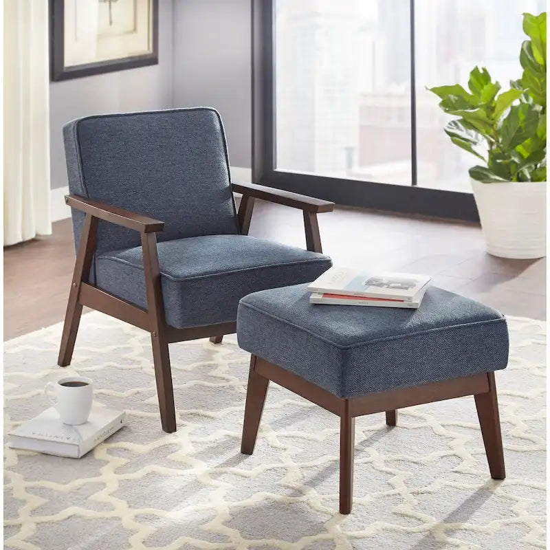 Mid Century Accent Lounge Chair with Cushioned Seat and Wooden Frame