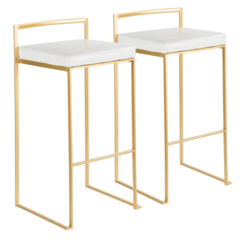 Set of 2 Stackable Gold Bar Stools with Silver Orchid Forest Finish