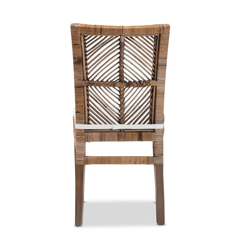Laluna Contemporary Bohemian Rattan and Mahogany Dining Chair with Cushion
