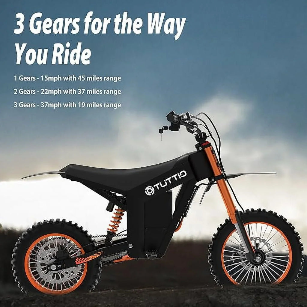 TUTTIO Soleil01 2000W Electric Dirt Bike Adult, 48V 21AH 37MPH, Electric Motorcycle 14"&12"Tire Off-Road Dirt EBikes Full suspension