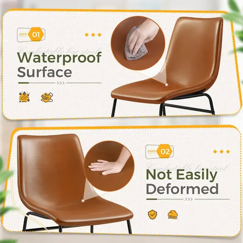 Set of 2 Homall Brown PU Leather Counter Bar Stools with Backrest and Footrest
