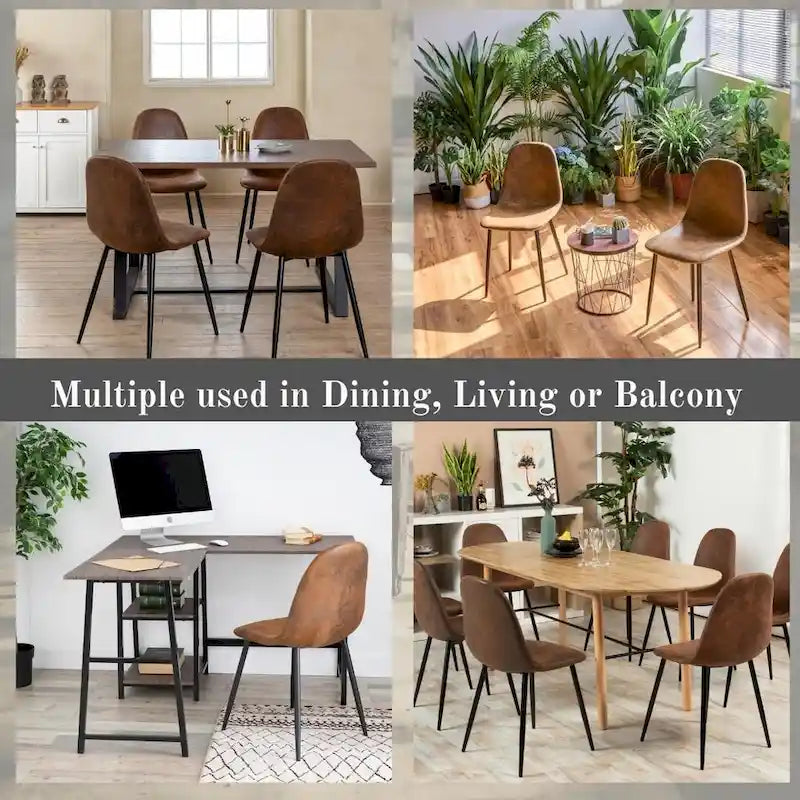 HomyLin Set of 4 Suede Dining Chairs with Black Metal Legs - Stylish Side Accent Chairs