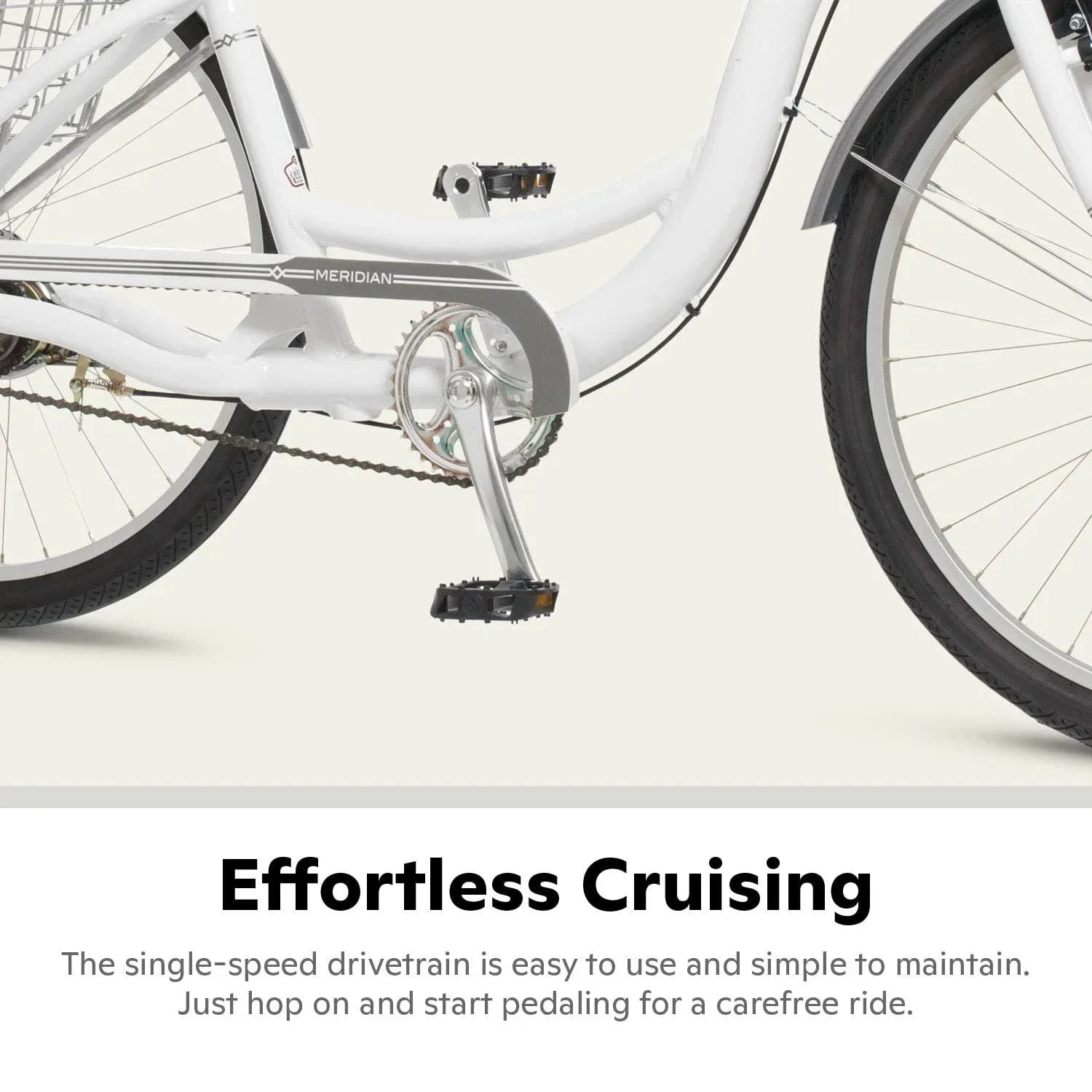2025 Schwinn Meridian Adult Tricycle Bike Mens and Womens Three Wheel Beach Cruiser 26-inch Wheels Low Step-Through Frame Wide Seat Rear Folding Basket Sin