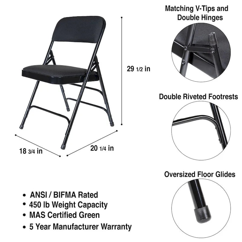 Hampden Furnishings Bernadine Collection Set of 4 Fabric Triple Brace Folding Chairs