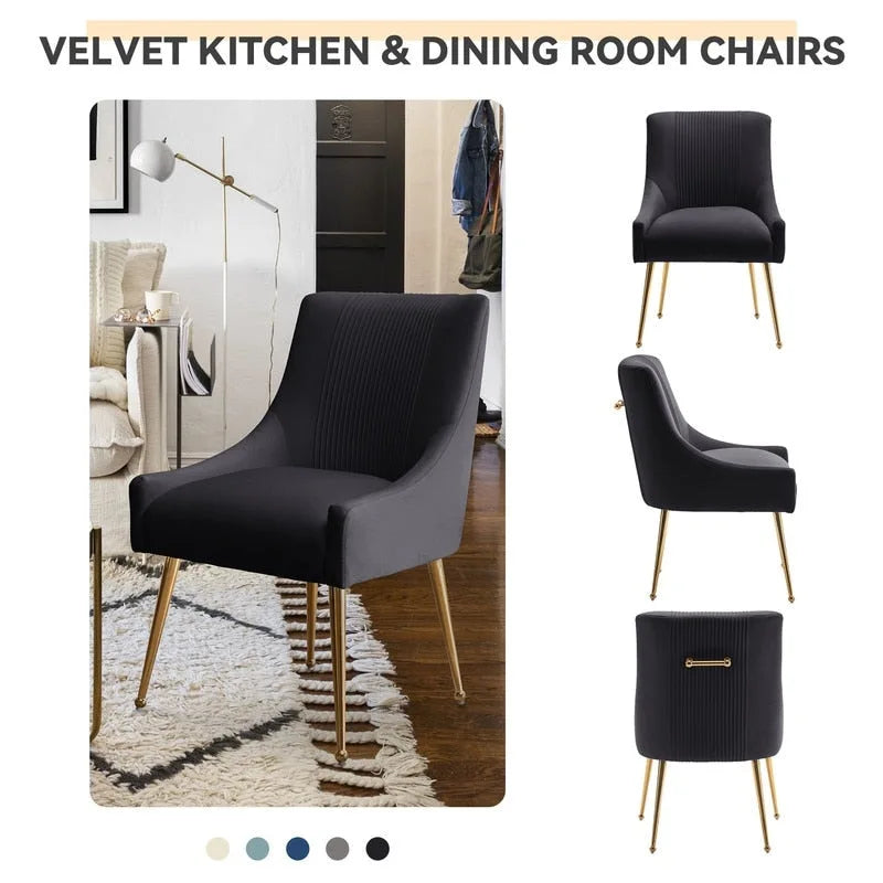 SEYNAR Set of 6 Modern Glam Boucle Velvet Dining or Vanity Chairs with Rear Handle