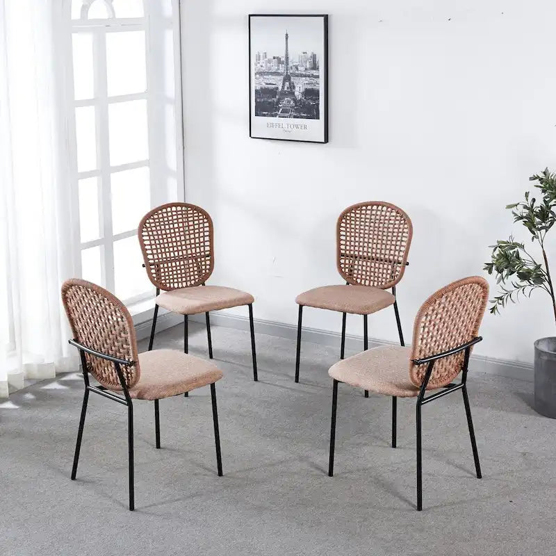 Set of 4 Upholstered Sennit Dining Chairs Featuring Sturdy Metal Legs