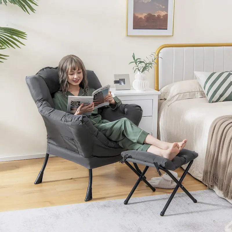Gymax Folding Footrest Lazy Sofa Chair - Accent Leisure Armchair