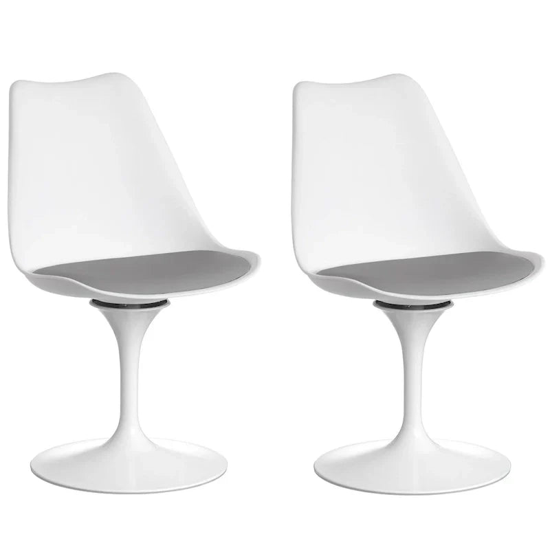 Mid-Century Modern Swivel Tulip Accent Chair with Plush Cushioned Seat in White Polypropylene